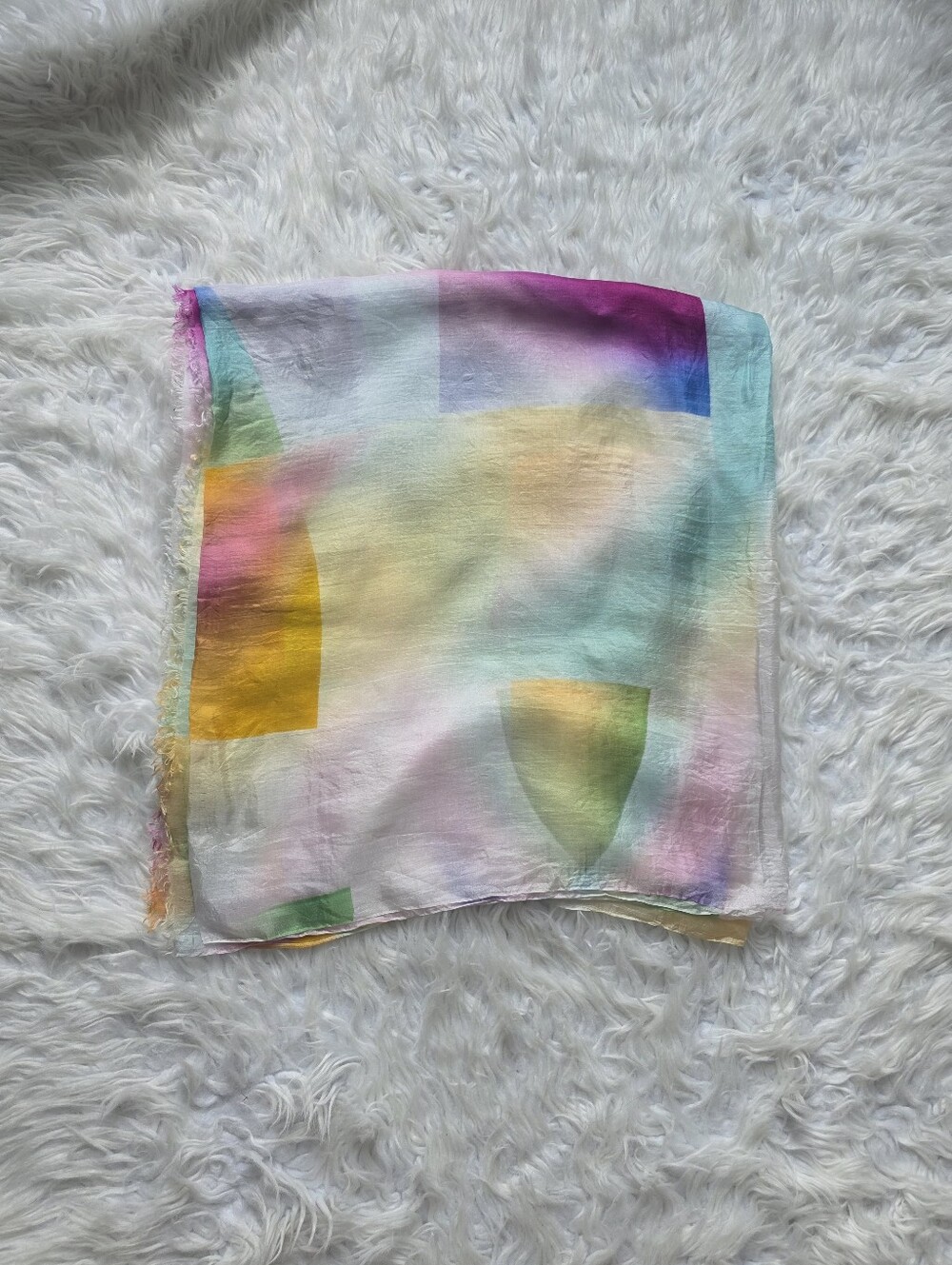 Multicolor Pastel Silk Abstract Cotton Scarf - Unbranded